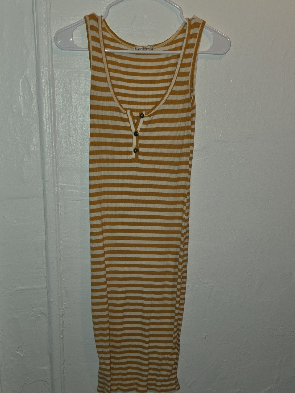 Heart Hips Mustard & Cream Striped Ribbed Tank Dress